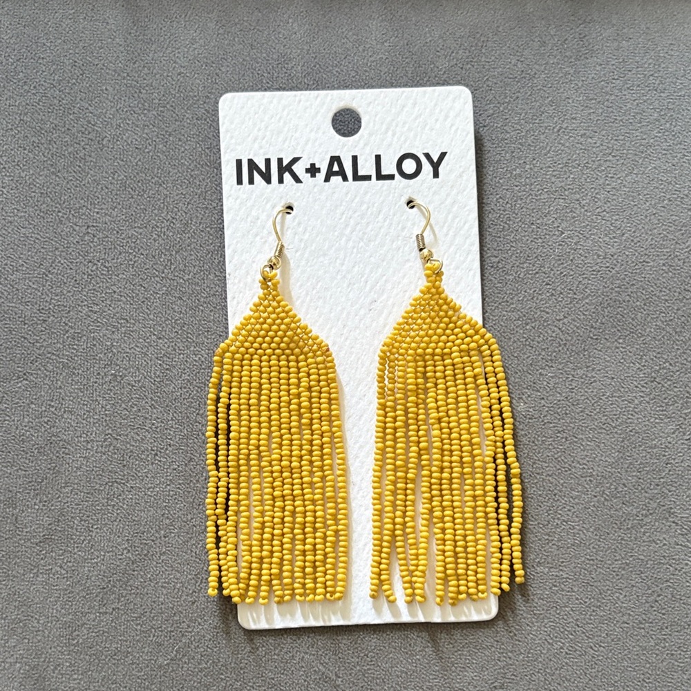 INK+ALLOY Yellow Beaded Fringe Earrings